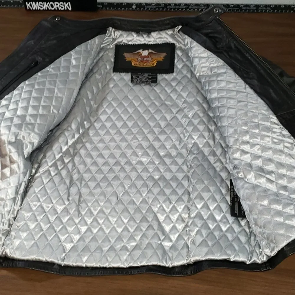 Harley‎ Davidson Women’s Leather Cafe Racer Padded Tribal Design Jacket Medium